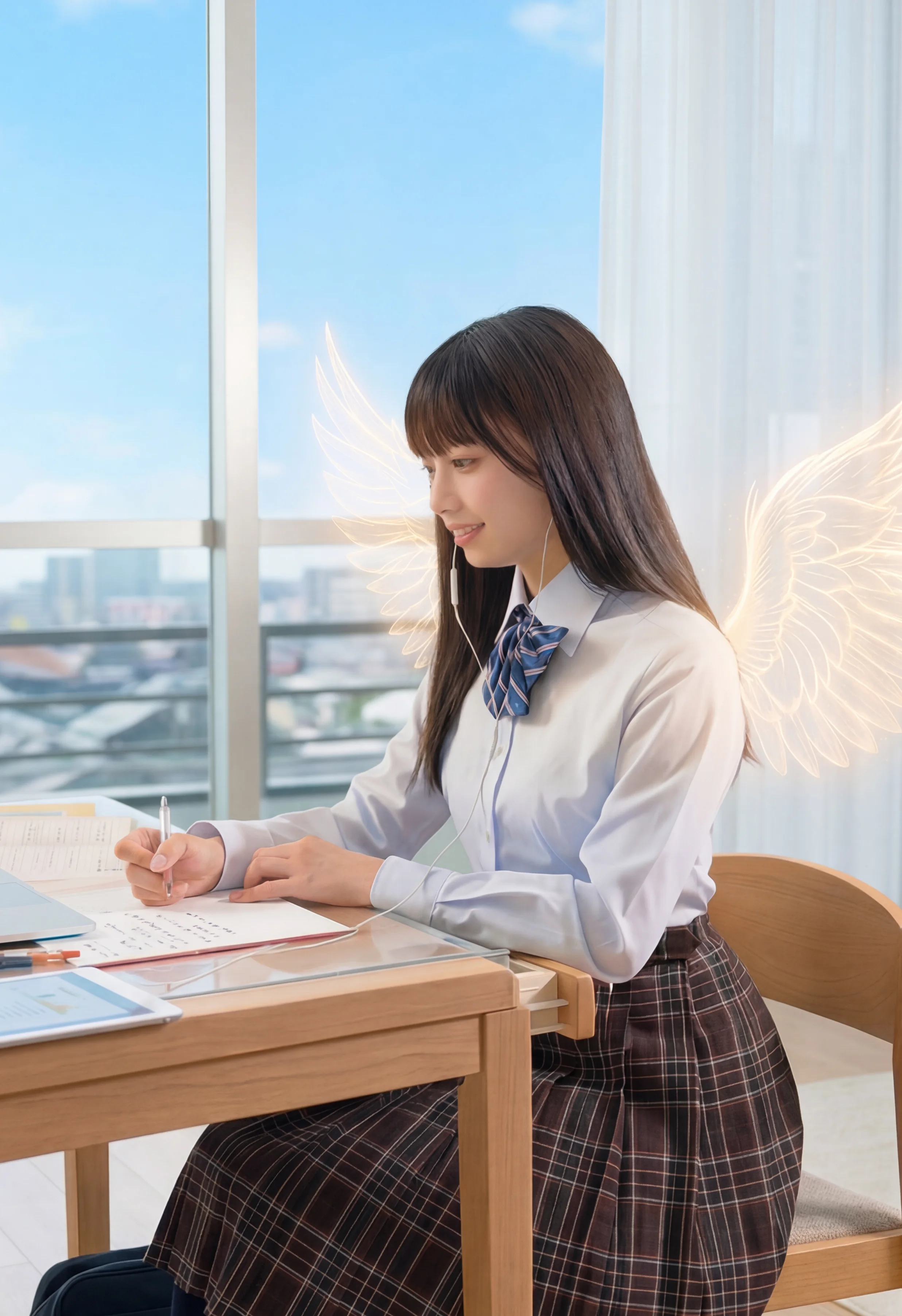 学生が空を見上げている