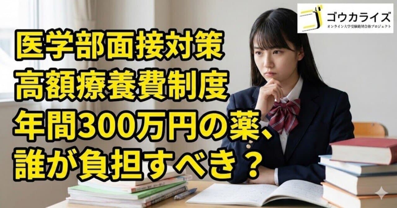 【医学部面接対策】高額療養費制度|年間300万円の薬、誰が負担すべき?
